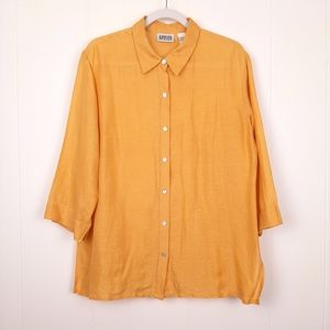 Chicos 2 linen silk button up shirt top beach resort wear Lagenlook woven yellow